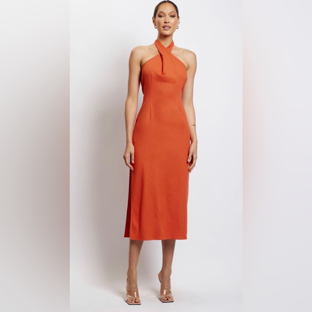 Meshki linen halter dress NWT